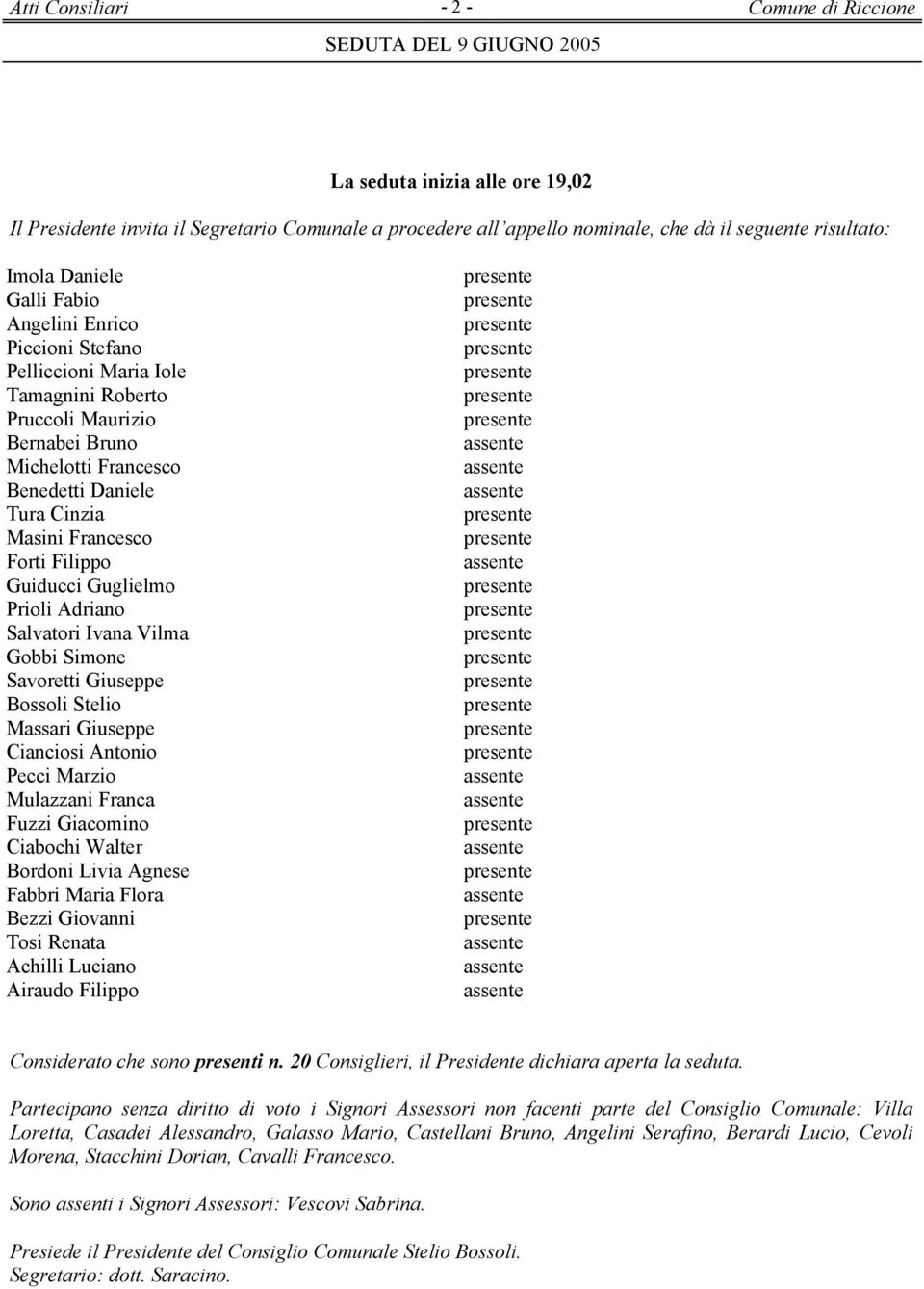 Filippo Guiducci Guglielmo Prioli Adriano Salvatori Ivana Vilma Gobbi Simone Savoretti Giuseppe Bossoli Stelio Massari Giuseppe Cianciosi Antonio Pecci Marzio Mulazzani Franca Fuzzi Giacomino