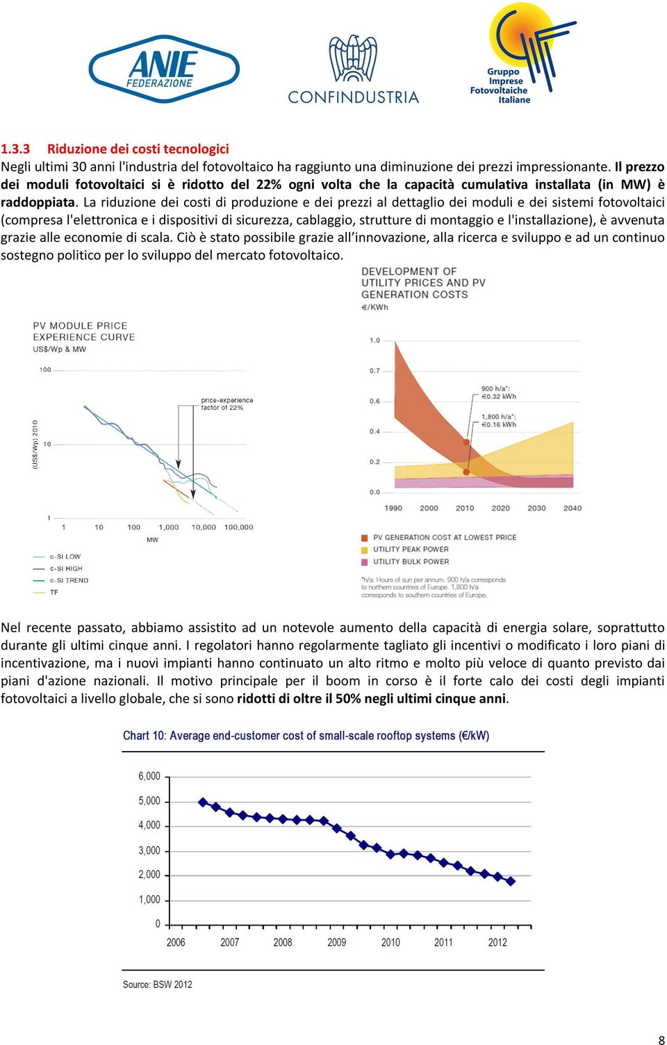 La riduzione dei costi di produzione e dei prezzi al dettaglio dei moduli e dei sistemi fotovoltaici (compresa l'elettronica e i dispositivi di sicurezza, cablaggio, strutture di montaggio e