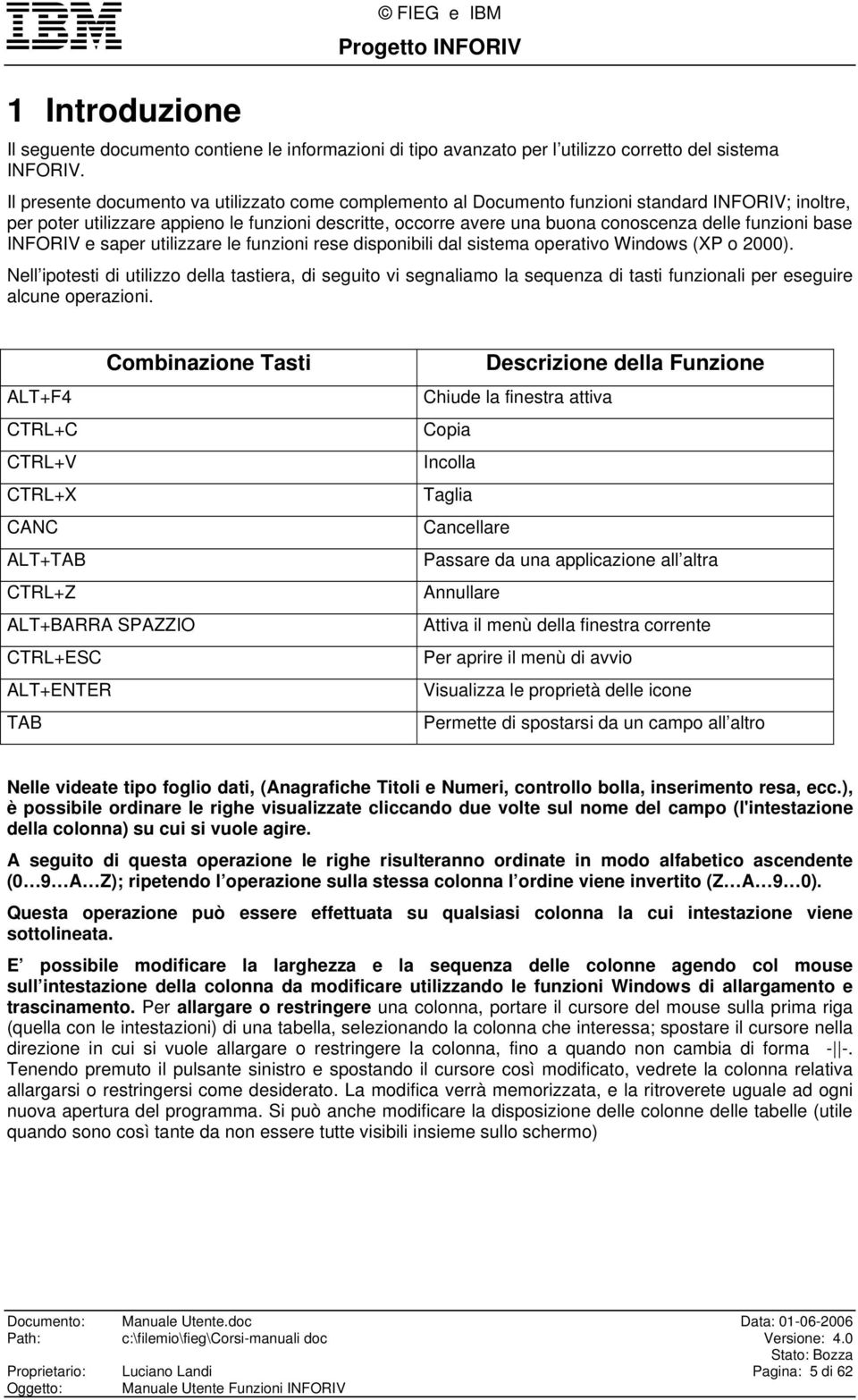 funzioni base INFORIV e saper utilizzare le funzioni rese disponibili dal sistema operativo Windows (XP o 2000).