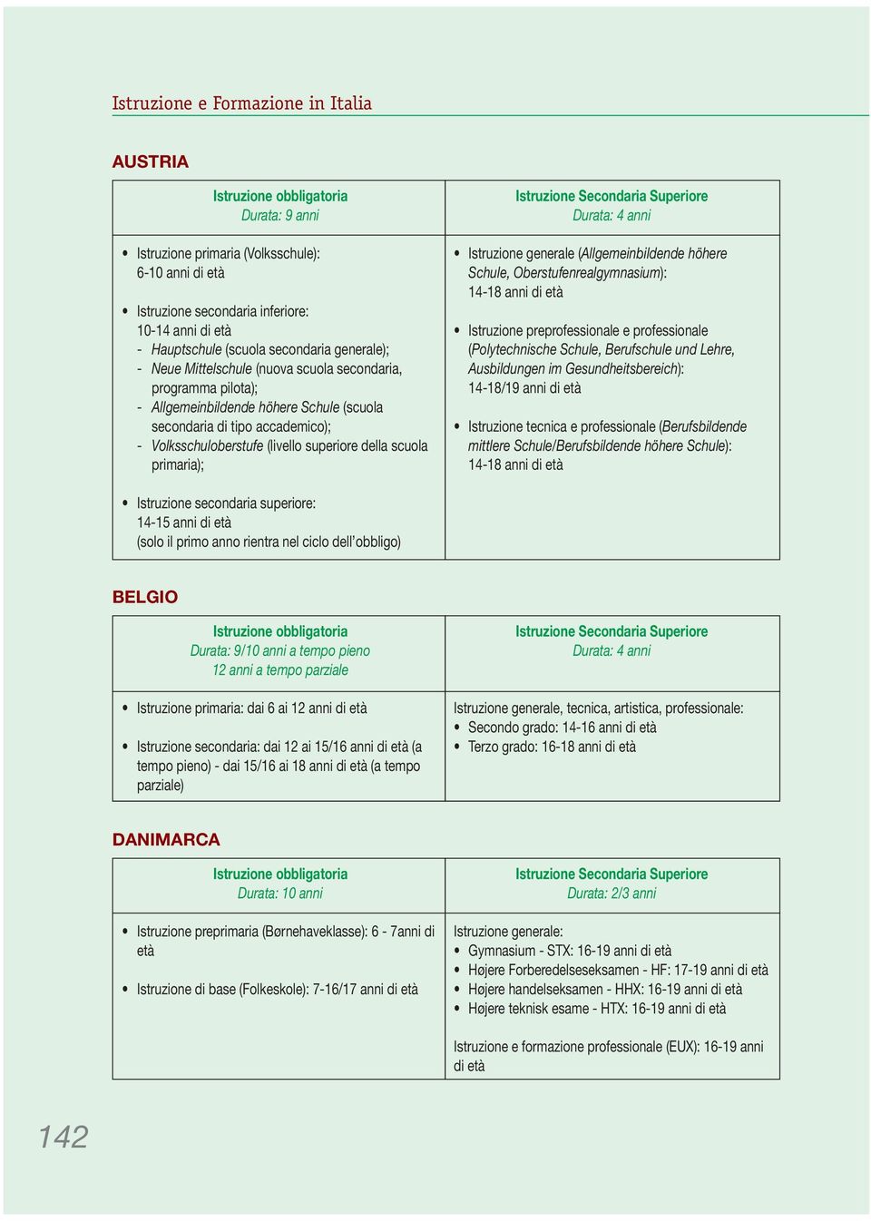 scuola primaria); Durata: 4 anni Istruzione generale (Allgemeinbildende höhere Schule, Oberstufenrealgymnasium): 14-18 anni di età Istruzione preprofessionale e professionale (Polytechnische Schule,