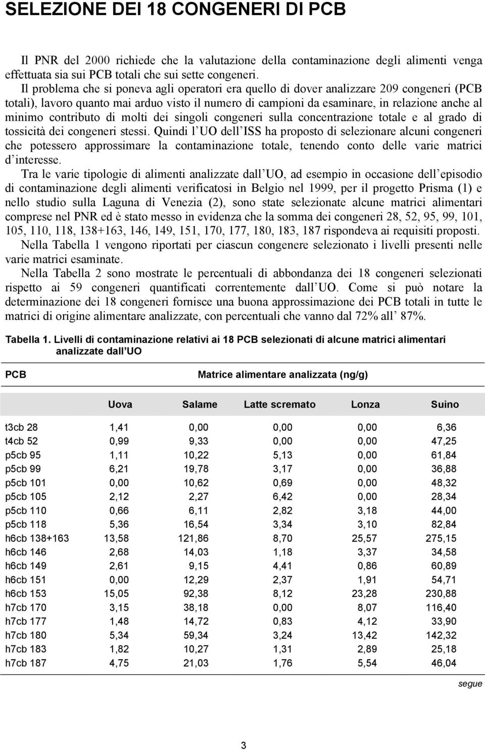 contributo di molti dei singoli congeneri sulla concentrazione totale e al grado di tossicità dei congeneri stessi.