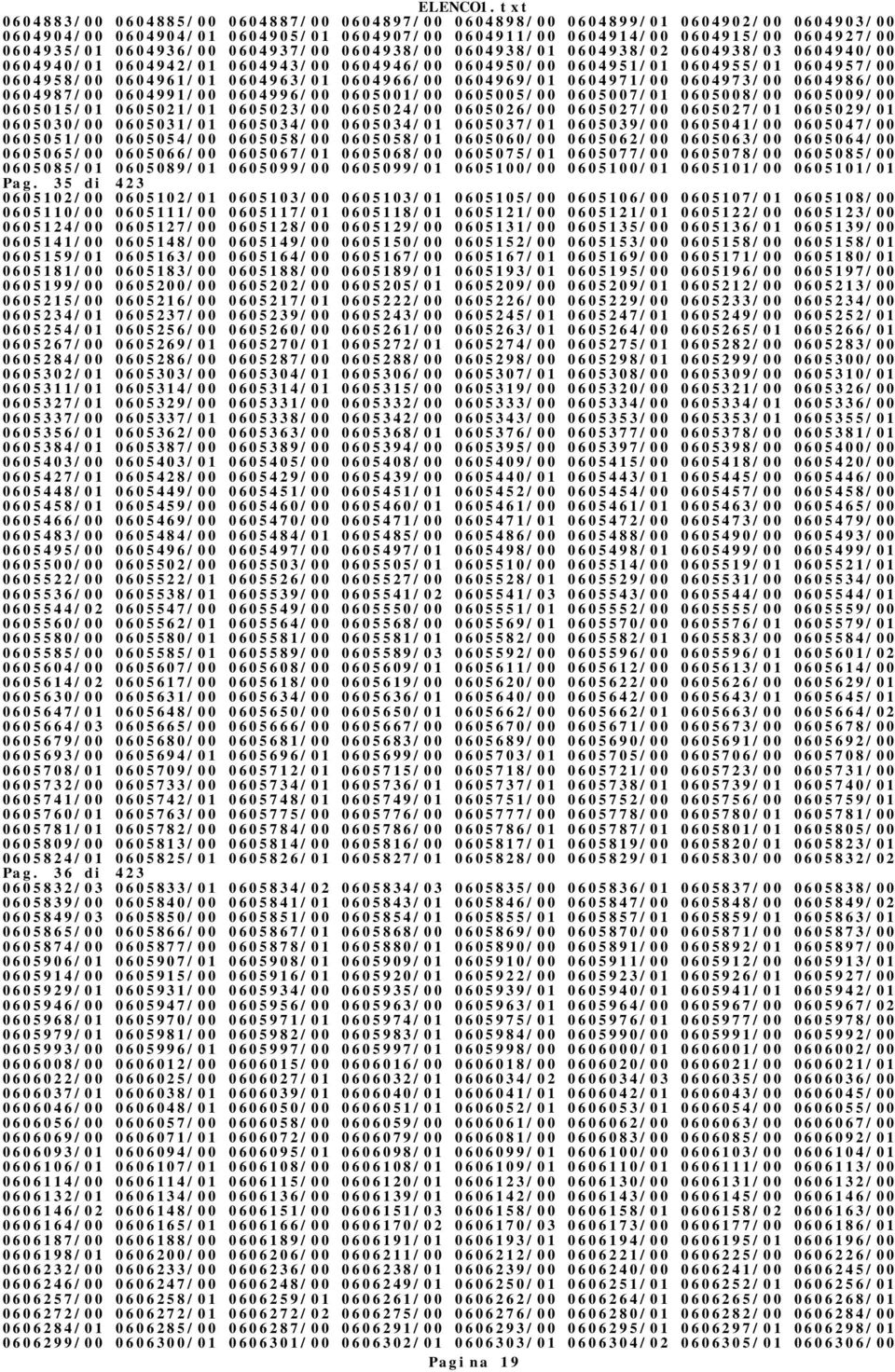 0604969/01 0604971/00 0604973/00 0604986/00 0604987/00 0604991/00 0604996/00 0605001/00 0605005/00 0605007/01 0605008/00 0605009/00 0605015/01 0605021/01 0605023/00 0605024/00 0605026/00 0605027/00