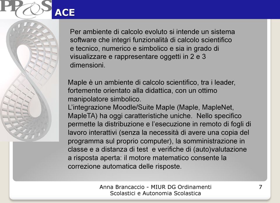 L integrazione Moodle/Suite Maple (Maple, MapleNet, MapleTA) ha oggi caratteristiche uniche.