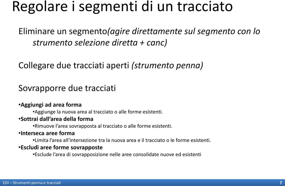 Sottrai dall area della forma Rimuove l area sovrapposta al tracciato o alle forme esistenti.