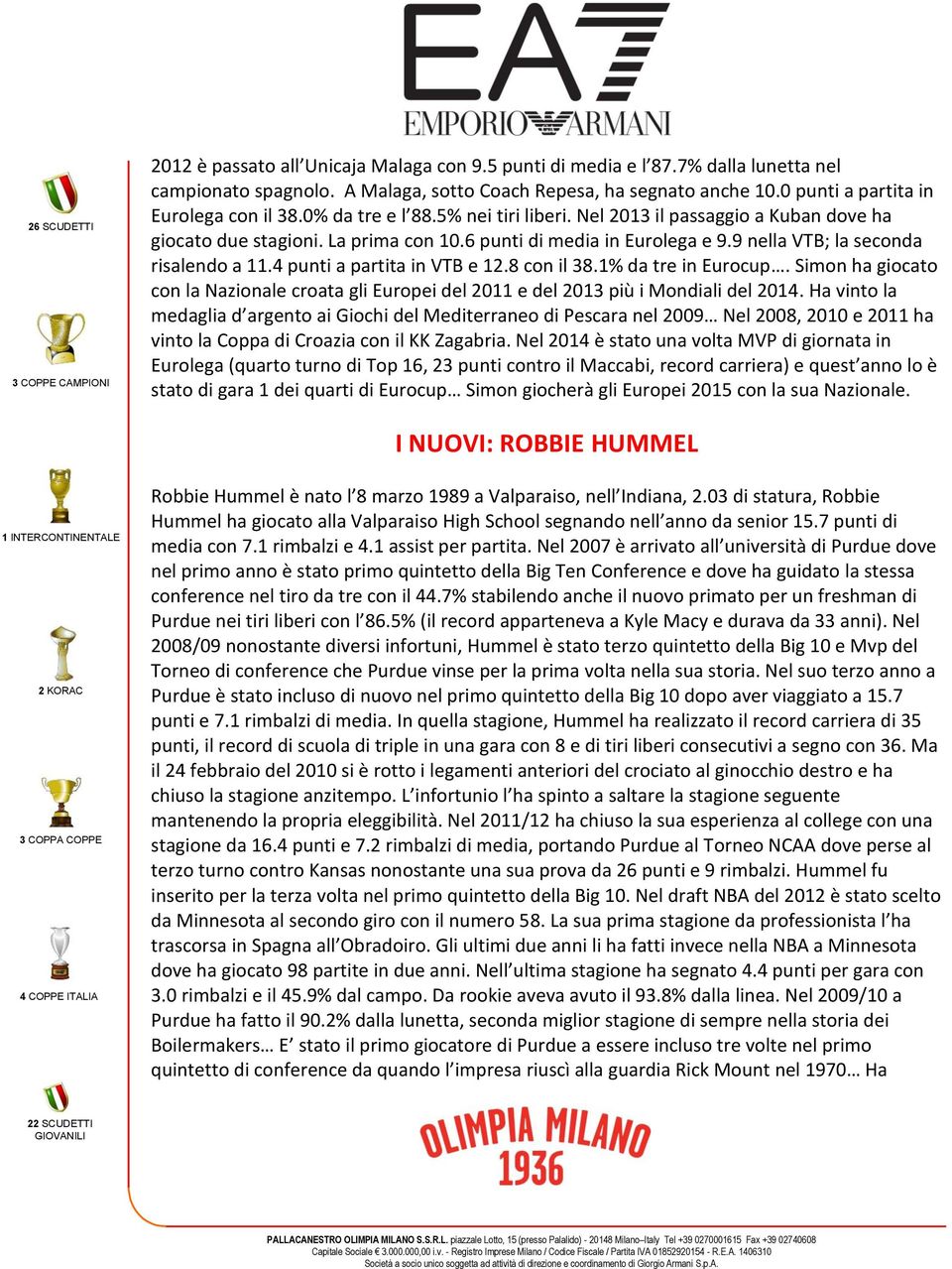 4 punti a partita in VTB e 12.8 con il 38.1% da tre in Eurocup. Simon ha giocato con la Nazionale croata gli Europei del 2011 e del 2013 più i Mondiali del 2014.