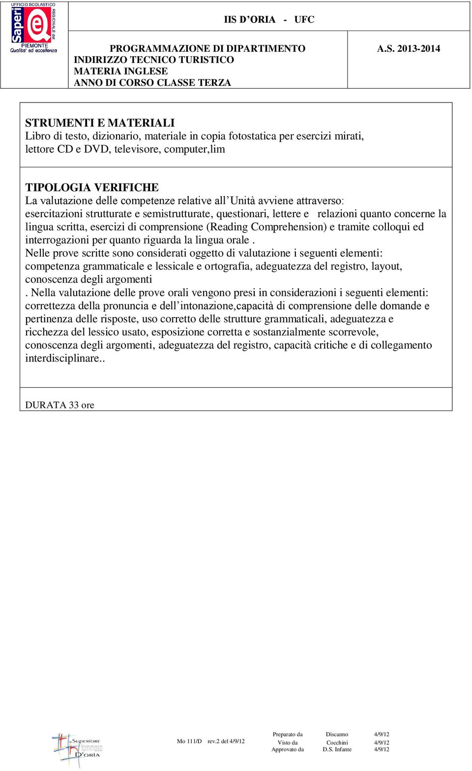 Comprehension) e tramite colloqui ed interrogazioni per quanto riguarda la lingua orale.