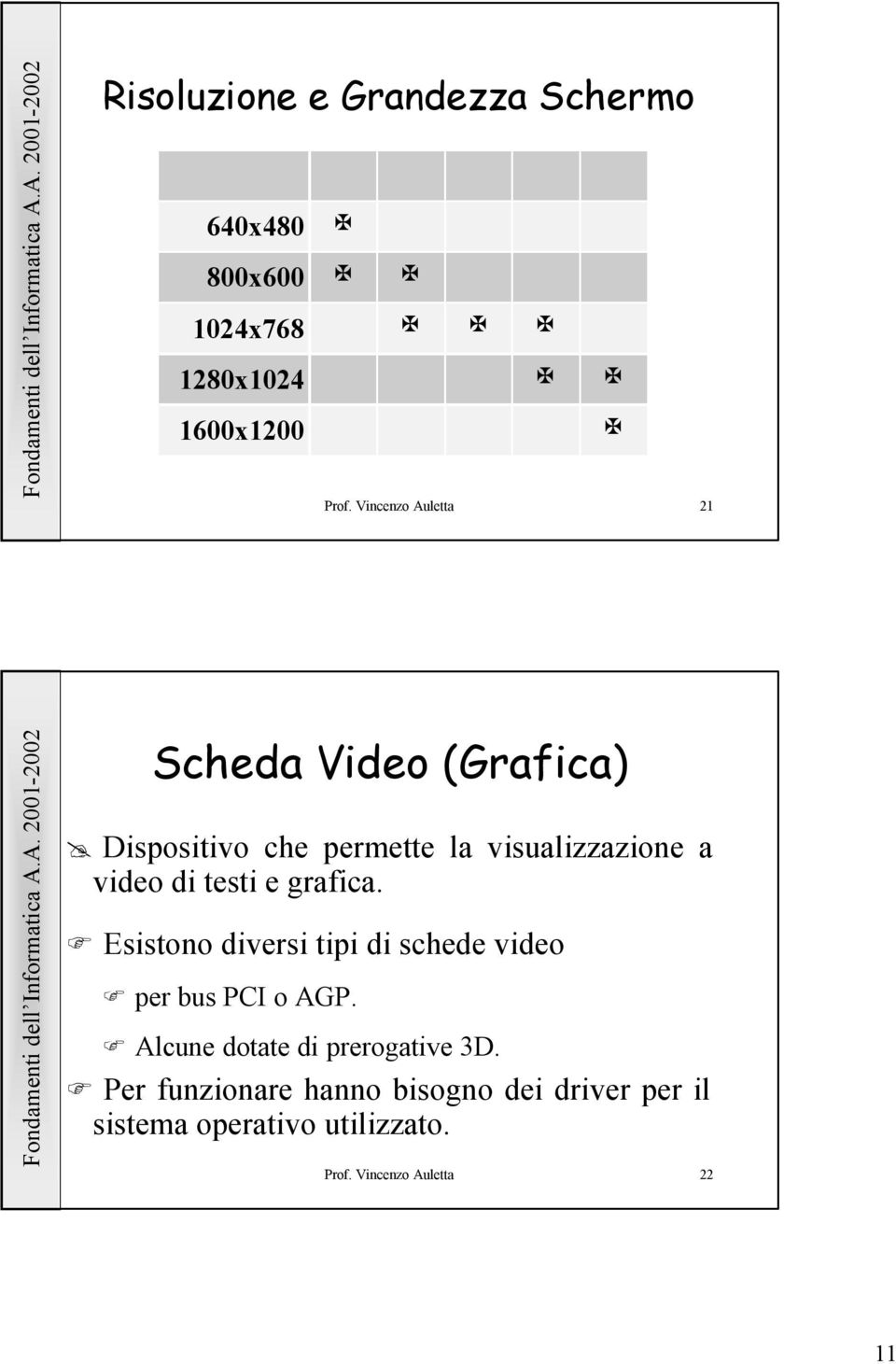 testi e grafica. Esistono diversi tipi di schede video per bus PCI o AGP.