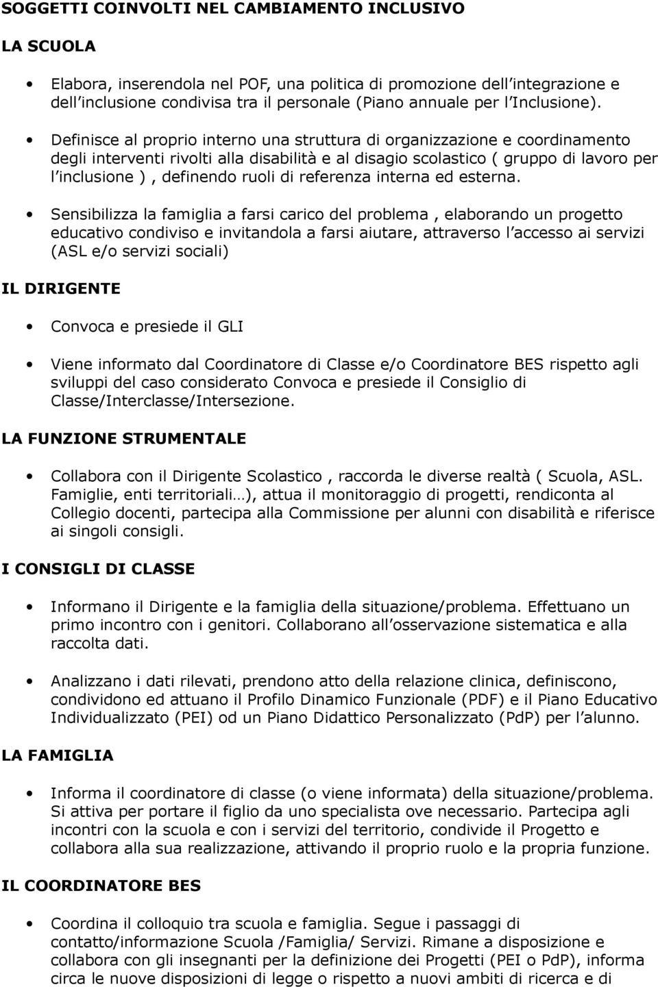 Definisce al proprio inter una struttura di organizzazione e coordinamento degli interventi rivolti alla disabilità e al disagio scolastico ( gruppo di lavoro per l inclusione ), definendo ruoli di