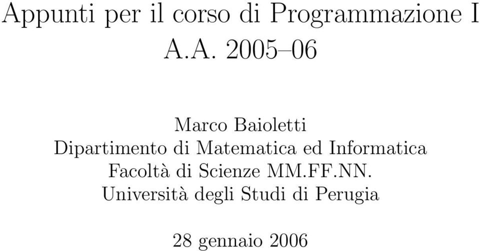 Matematica ed Informatica Facoltà di Scienze MM.