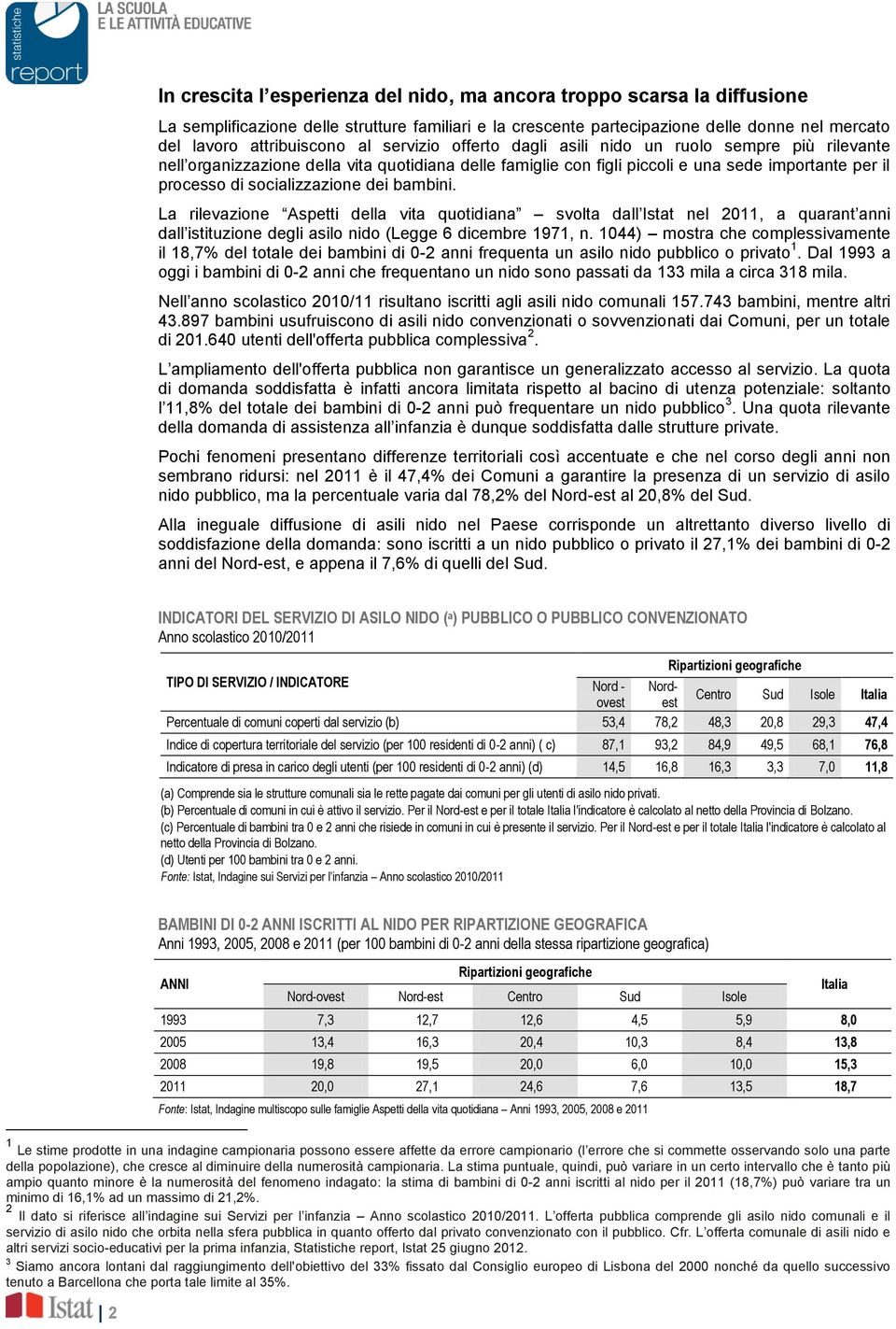 bambini. La rilevazione Aspetti della vita quotidiana svolta dall Istat nel 2011, a quarant anni dall istituzione degli asilo nido (Legge 6 dicembre 1971, n.