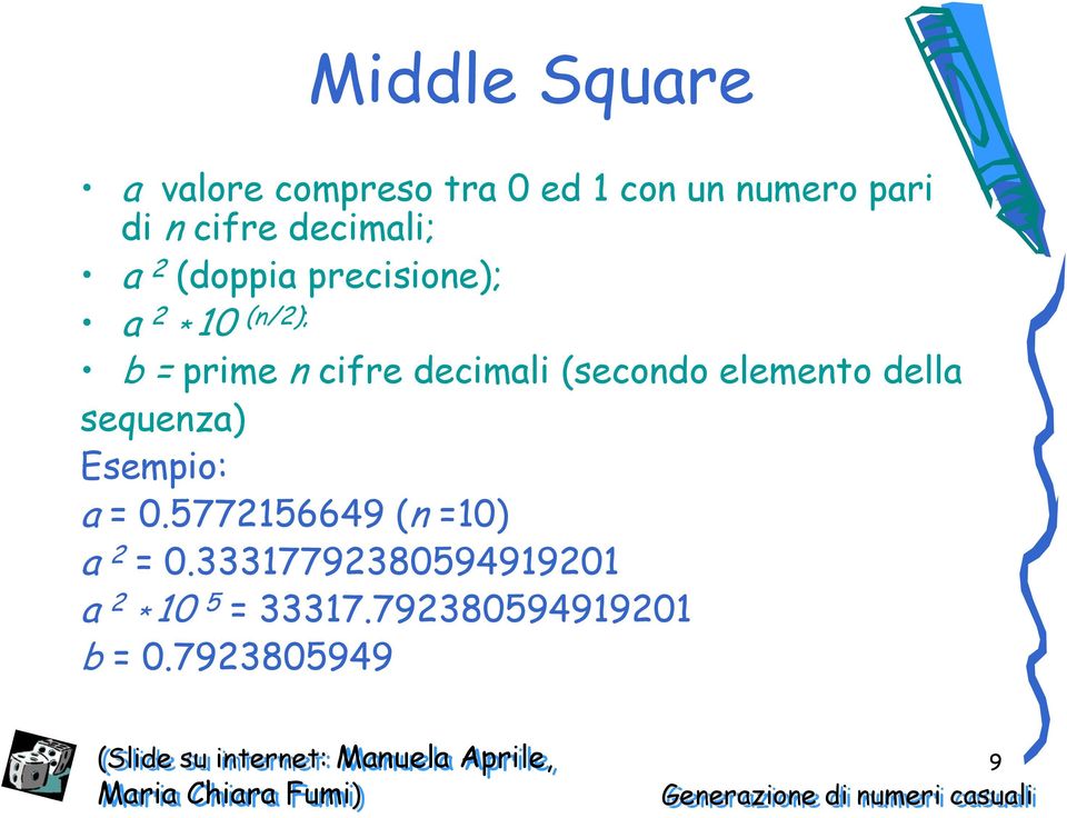 sequenza) Esempio: a = 0.5772156649 (n =10) a 2 = 0.