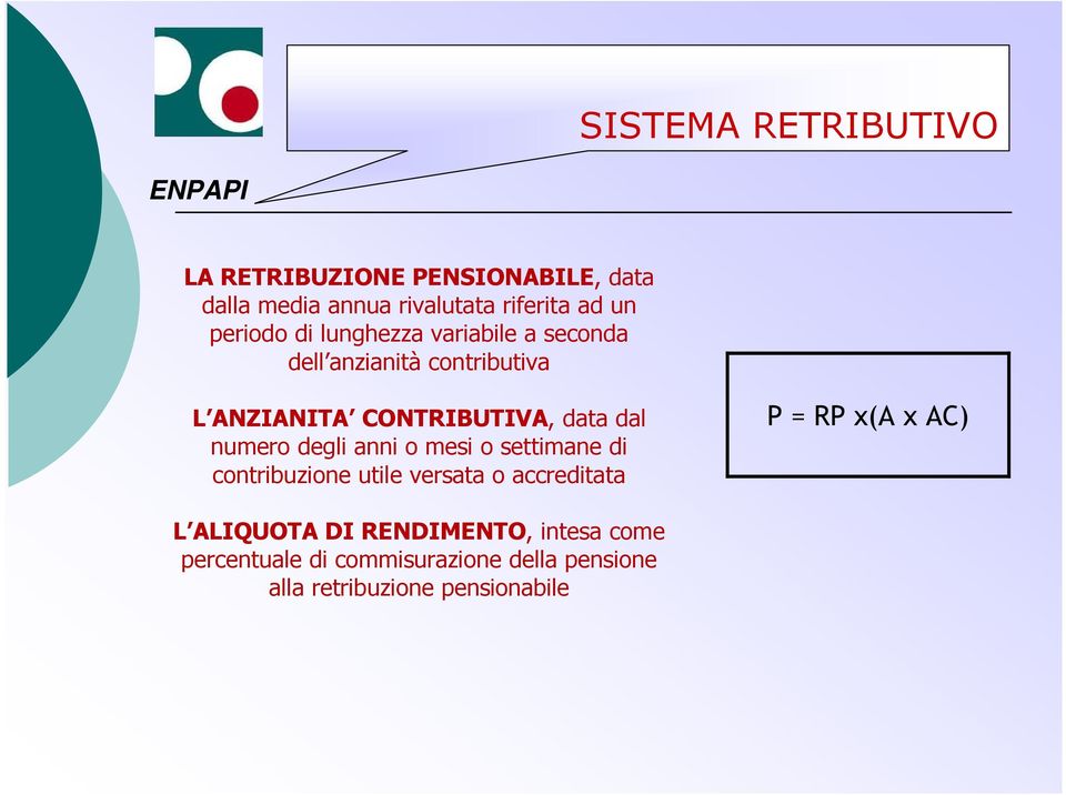 numero degli anni o mesi o settimane di contribuzione utile versata o accreditata P = RP x(a x AC) L