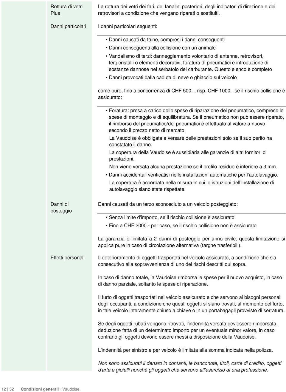 retrovisori, tergicristalli o elementi decorativi, foratura di pneumatici e introduzione di sostanze dannose nel serbatoio del carburante.