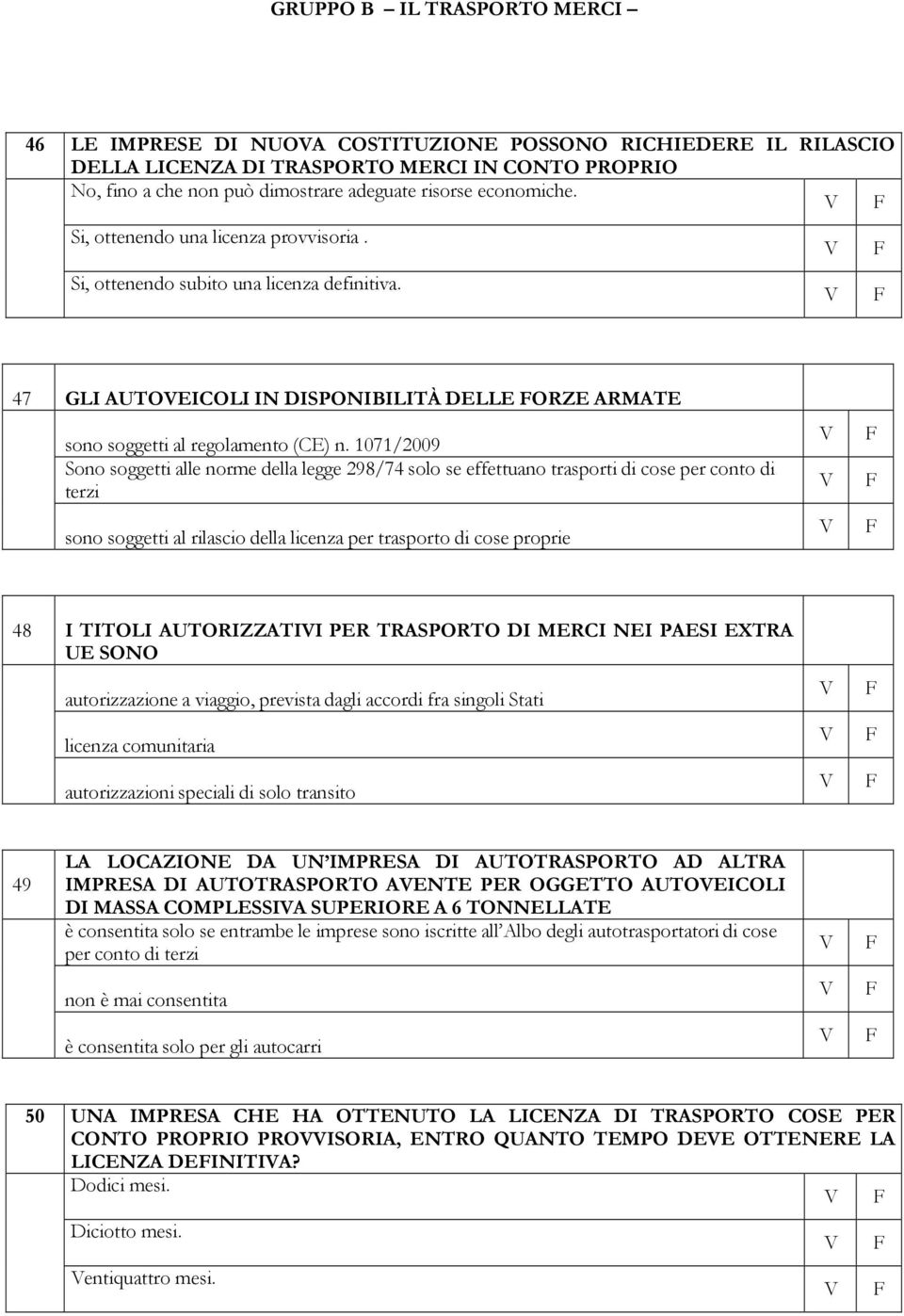 1071/2009 Sono soggetti alle norme della legge 298/74 solo se effettuano trasporti di cose per conto di terzi sono soggetti al rilascio della licenza per trasporto di cose proprie 48 I TITOLI