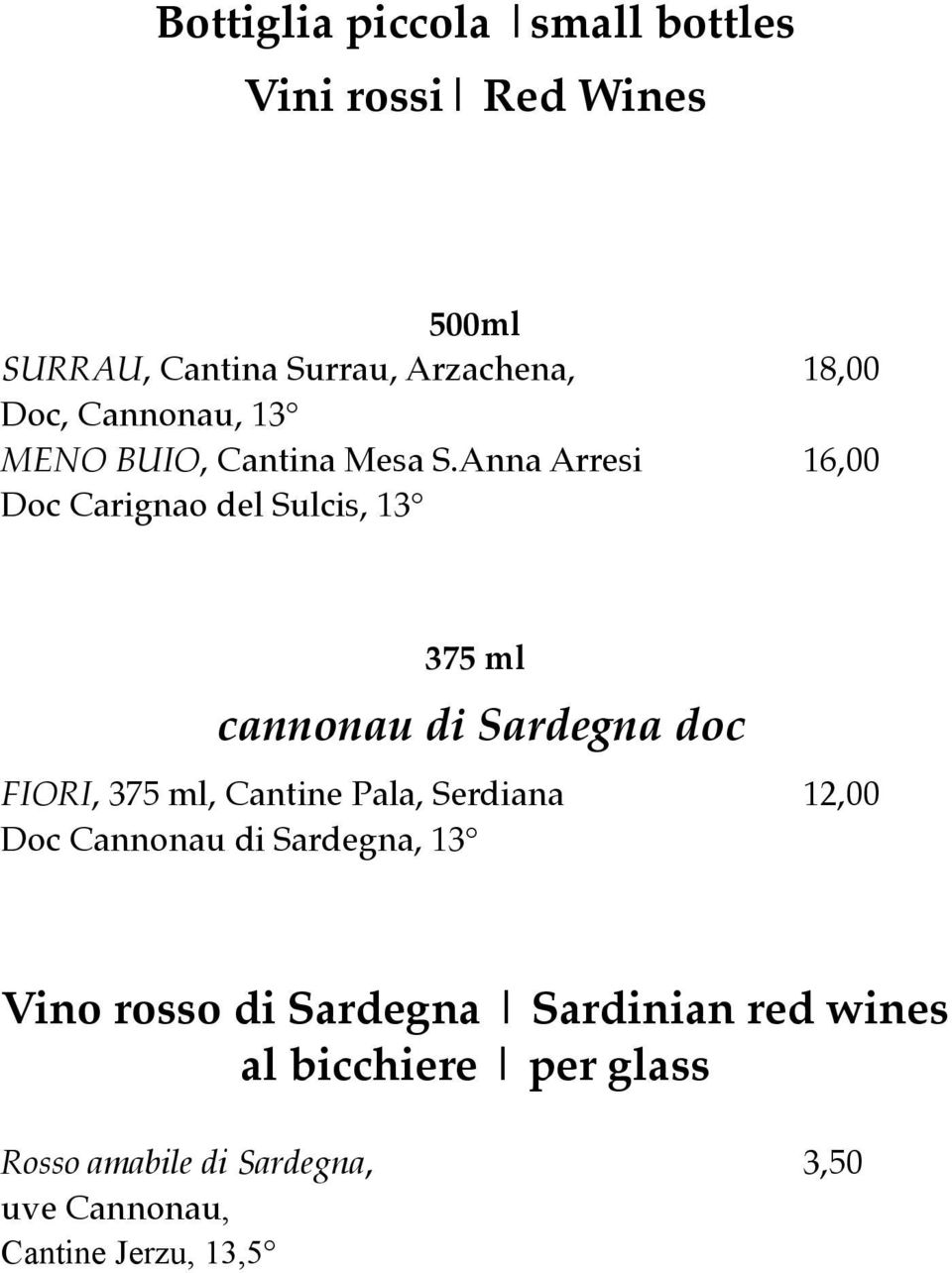 Anna Arresi 16,00 Doc Carignao del Sulcis, 13 375 ml cannonau di Sardegna doc FIORI, 375 ml, Cantine Pala,