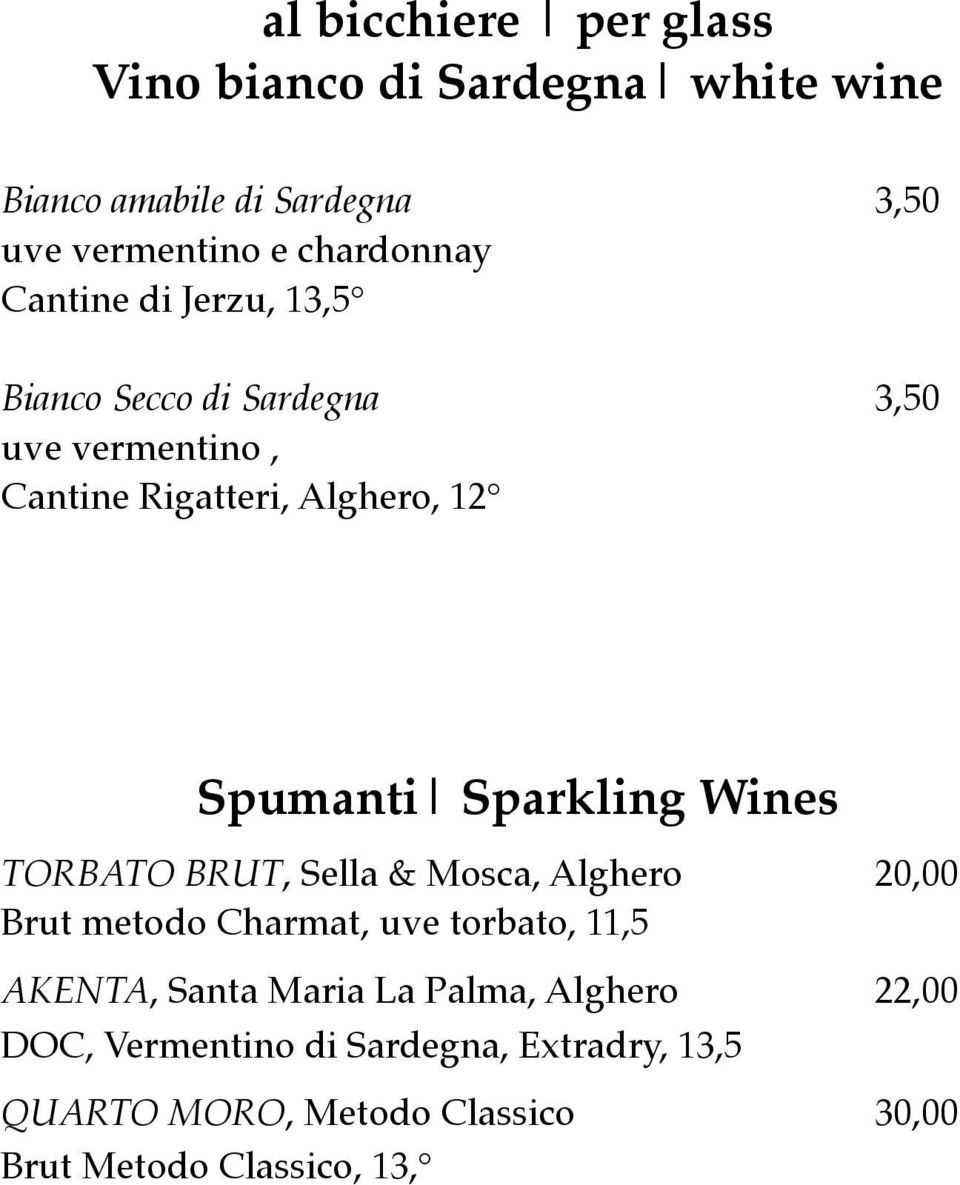 Wines TORBATO BRUT, Sella & Mosca, Alghero 20,00 Brut metodo Charmat, uve torbato, 11,5 AKENTA, Santa Maria La Palma,
