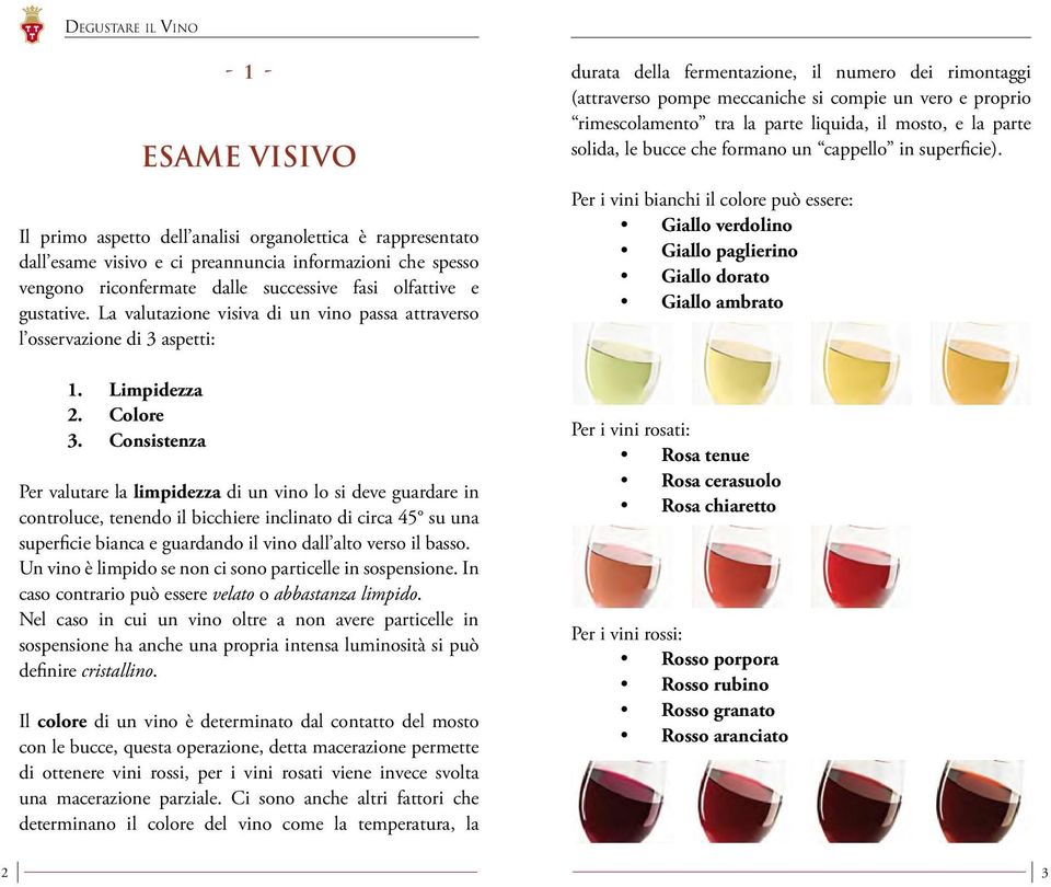 Consistenza - 1 - ESAME VISIVO Per valutare la limpidezza di un vino lo si deve guardare in controluce, tenendo il bicchiere inclinato di circa 45 su una superficie bianca e guardando il vino dall