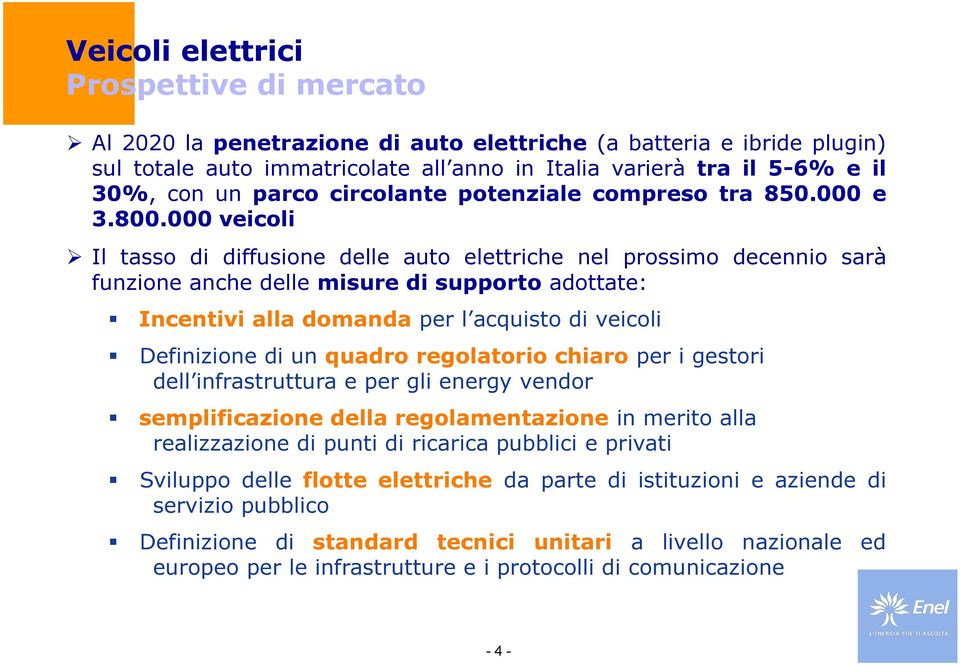 000 veicoli Il tasso di diffusione delle auto elettriche nel prossimo decennio sarà funzione anche delle misure di supporto adottate: Incentivi alla domanda per l acquisto di veicoli Definizione di