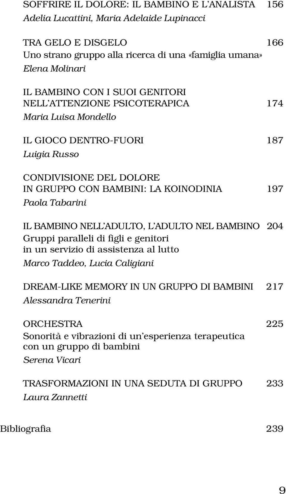 BAMBINO NELL ADULTO, L ADULTO NEL BAMBINO 204 Gruppi paralleli di figli e genitori in un servizio di assistenza al lutto Marco Taddeo, Lucia Caligiani DREAM-LIKE MEMORY IN UN GRUPPO DI BAMBINI 217