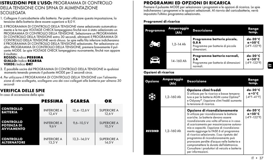 Il PROGRAMMA DI DELLA TENSIONE viene selezionato automaticamente e le tre spie VOLTAGE CHECK lampeggiano finché non è stato selezionato un PROGRAMMA DI DELLA TENSIONE.