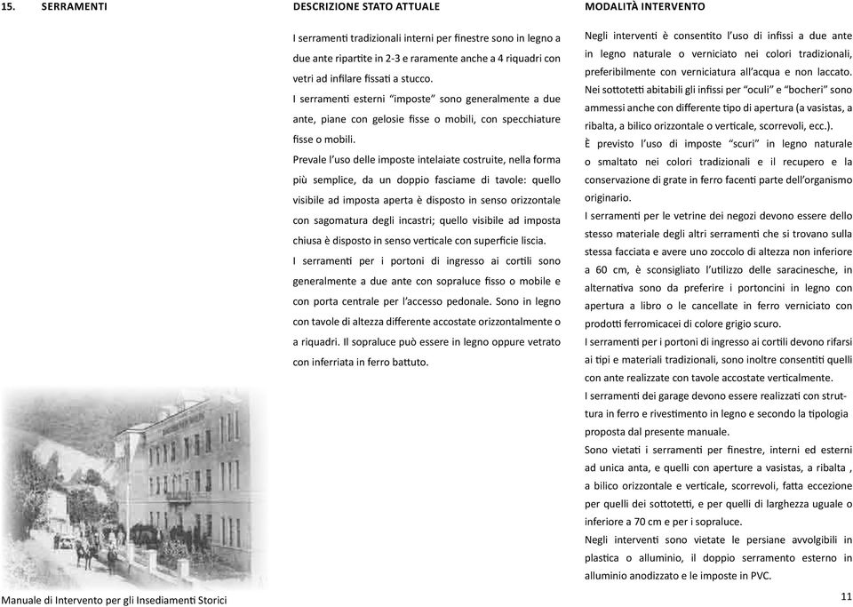 Prevale l uso delle imposte intelaiate costruite, nella forma più semplice, da un doppio fasciame di tavole: quello visibile ad imposta aperta è disposto in senso orizzontale con sagomatura degli