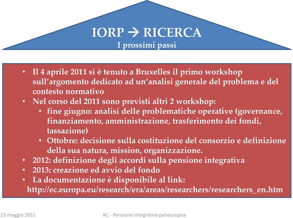 trasferimento dei fondi, tassazione) Ottobre: decisione sulla costituzione del consorzio e definizione della sua natura, mission, organizzazione.