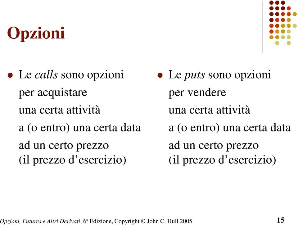 esercizio) Le puts sono opzioni per vendere una certa attività 