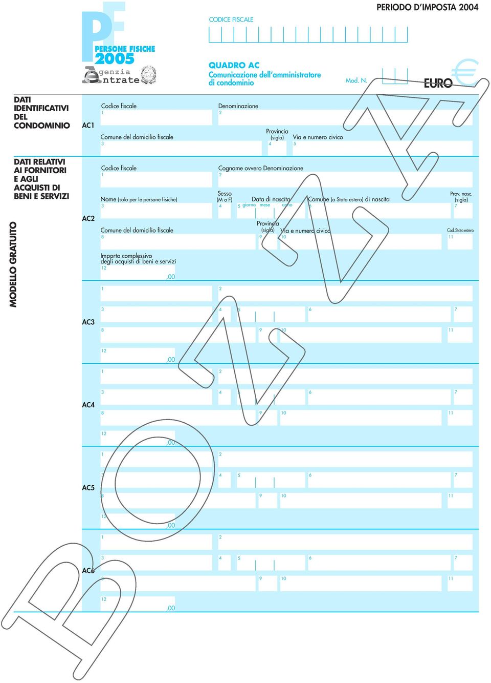 BENI E SERVIZI Codice fiscale Nome (solo per le persone fisiche) 3 Cognome ovvero Denominazione Sesso (M o F) 4 5 Data di nasci