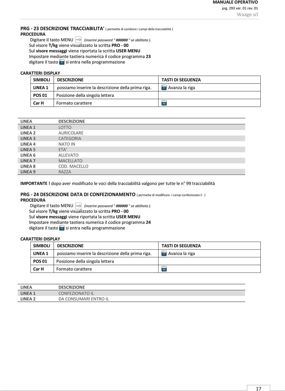 Avanza la riga POS 01 Car H Posizione della singola lettera Formato carattere LINEA LINEA 1 LINEA 2 LINEA 3 LINEA 4 LINEA 5 LINEA 6 LINEA 7 LINEA 8 LINEA 9 DESCRIZIONE LOTTO AURICOLARE CATEGORIA NATO