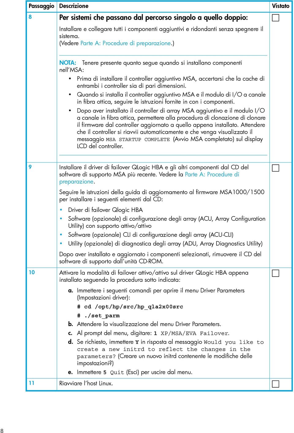 ) NOTA: Tenere presente quanto segue quando si installano componenti nell MSA: Prima di installare il controller aggiuntivo MSA, accertarsi che la cache di entrambi i controller sia di pari