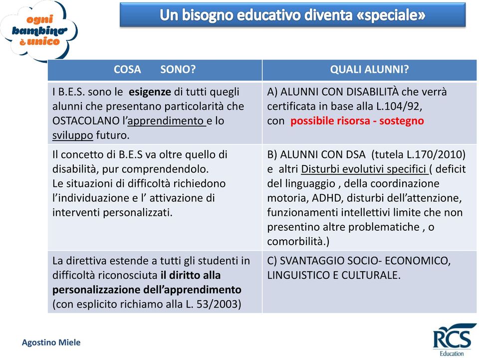 La direttiva estende a tutti gli studenti in difficoltà riconosciuta il diritto alla personalizzazione dell apprendimento (con esplicito richiamo alla L.