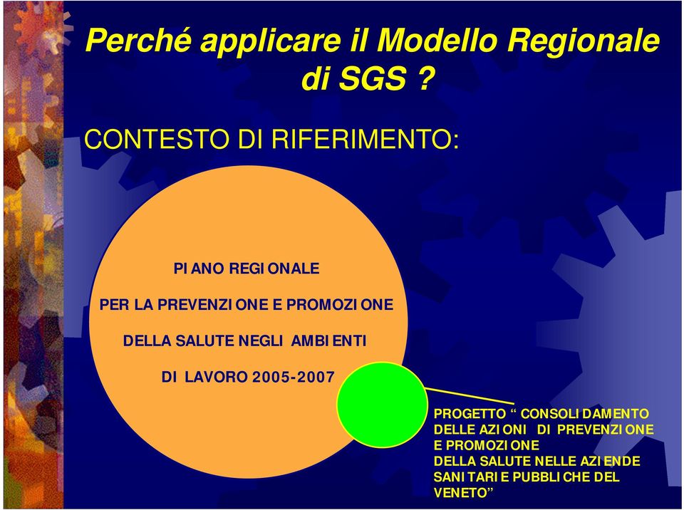 DELLA SALUTE NEGLI AMBIENTI DI LAVORO 2005-2007 PROGETTO CONSOLIDAMENTO