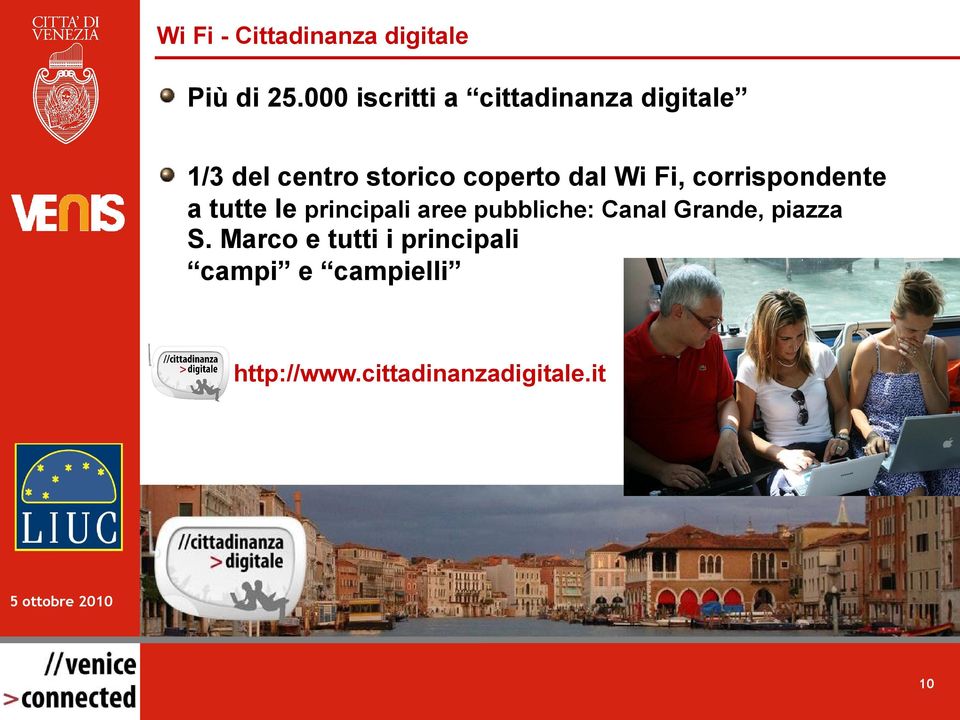 dal Wi Fi, corrispondente a tutte le principali aree pubbliche: Canal