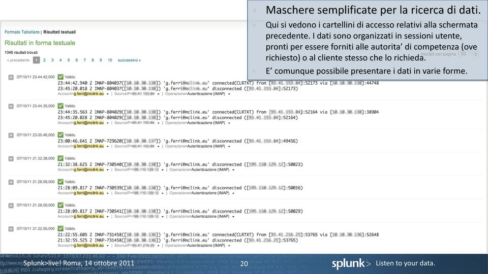 I dati sono organizzati in sessioni utente, pronti per essere forniti alle