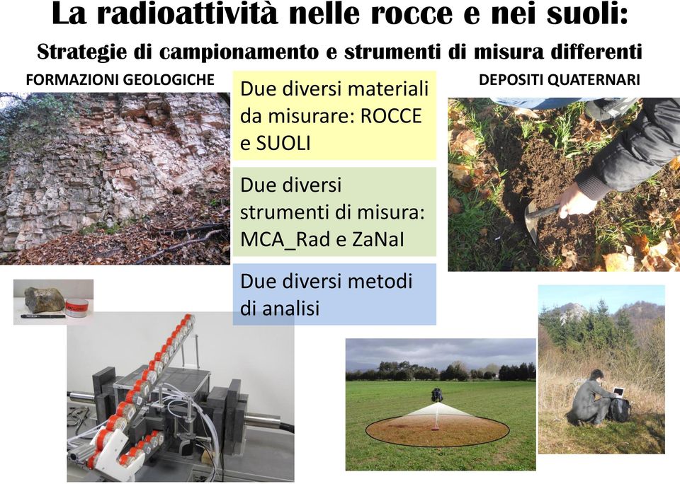 GEOLOGICHE Due diversi materiali da misurare: ROCCE e SUOLI Due