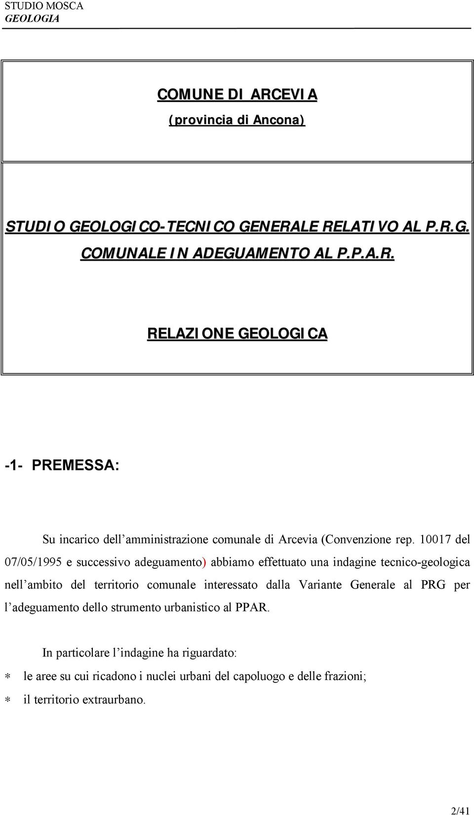 Variante Generale al PRG per l adeguamento dello strumento urbanistico al PPAR.