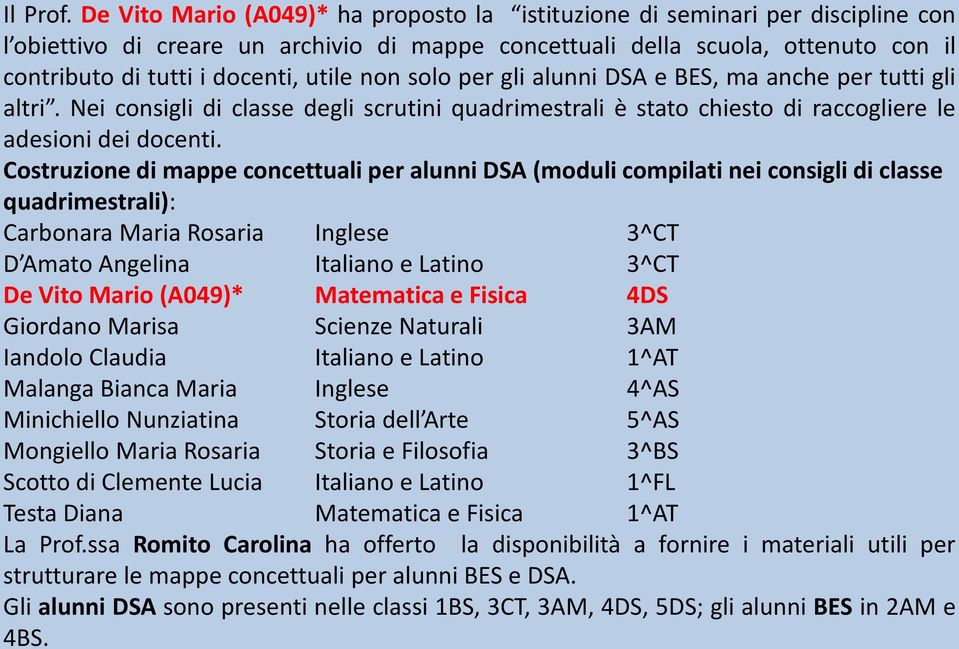 utile non solo per gli alunni DSA e BES, ma anche per tutti gli altri. Nei consigli di classe degli scrutini quadrimestrali è stato chiesto di raccogliere le adesioni dei docenti.