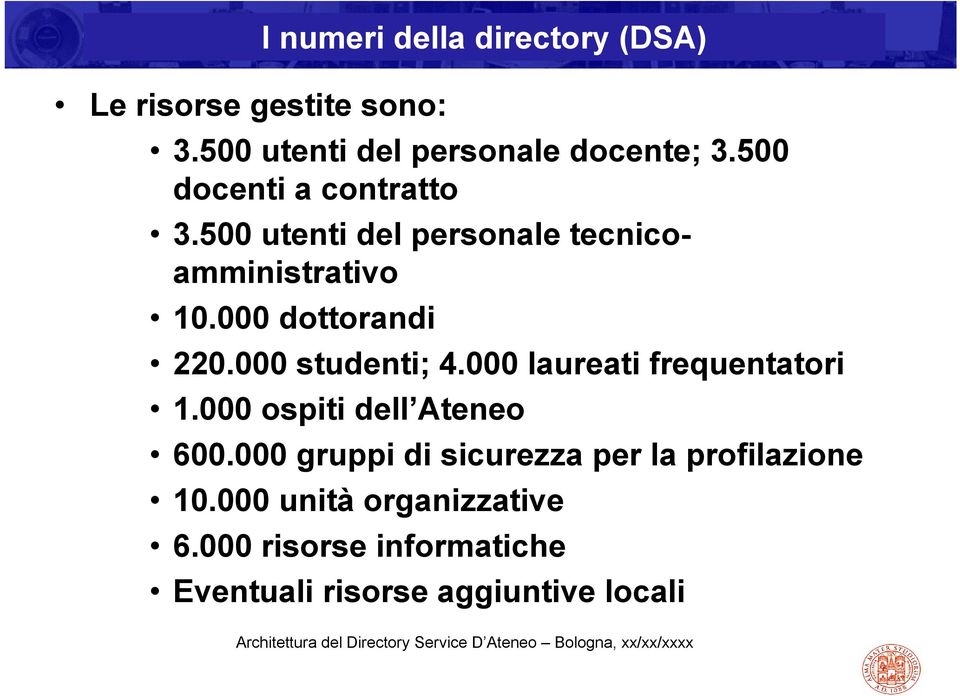 000 studenti; 4.000 laureati frequentatori 1.000 ospiti dell Ateneo 600.