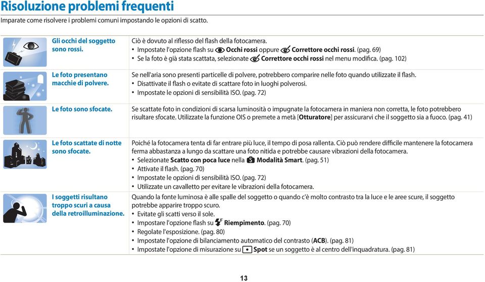 69) Se la foto è già stata scattata, selezionate Correttore occhi rossi nel menu modifica. (pag.