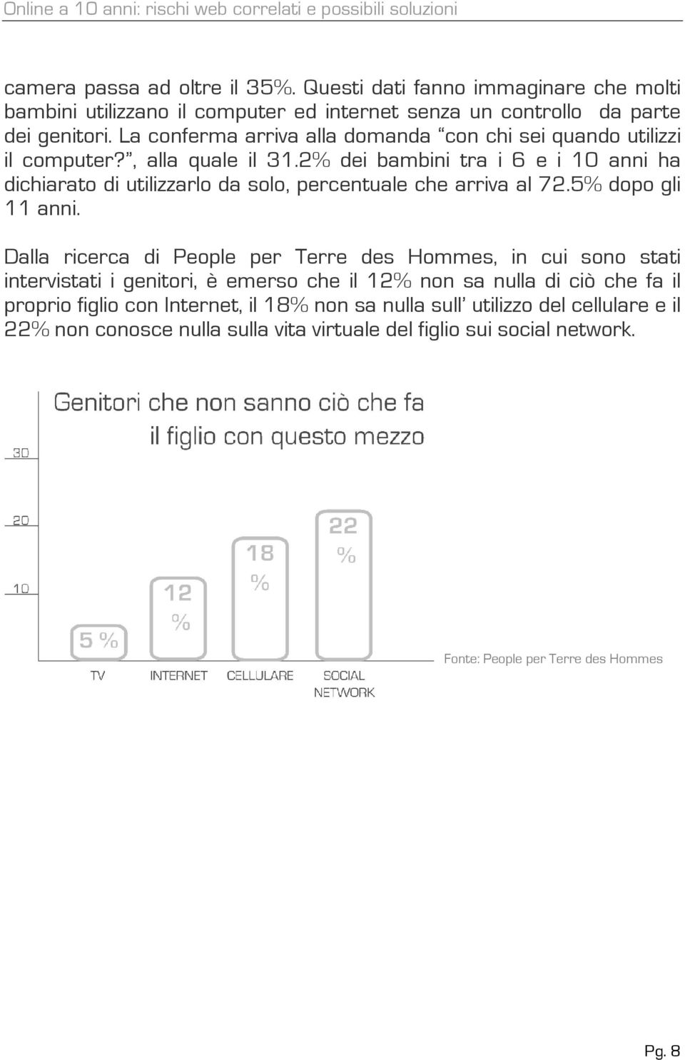 2% dei bambini tra i 6 e i 10 anni ha dichiarato di utilizzarlo da solo, percentuale che arriva al 72.5% dopo gli 11 anni.