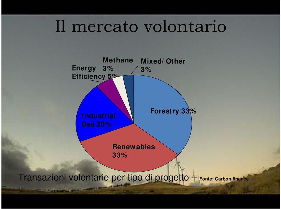 20% Forestry 33% Renewables 33% Transazioni