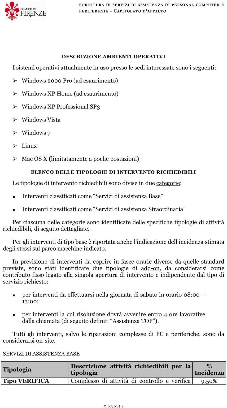 categorie: Interventi classificati come Servizi di assistenza Base Interventi classificati come Servizi di assistenza Straordinaria Per ciascuna delle categorie sono identificate delle specifiche