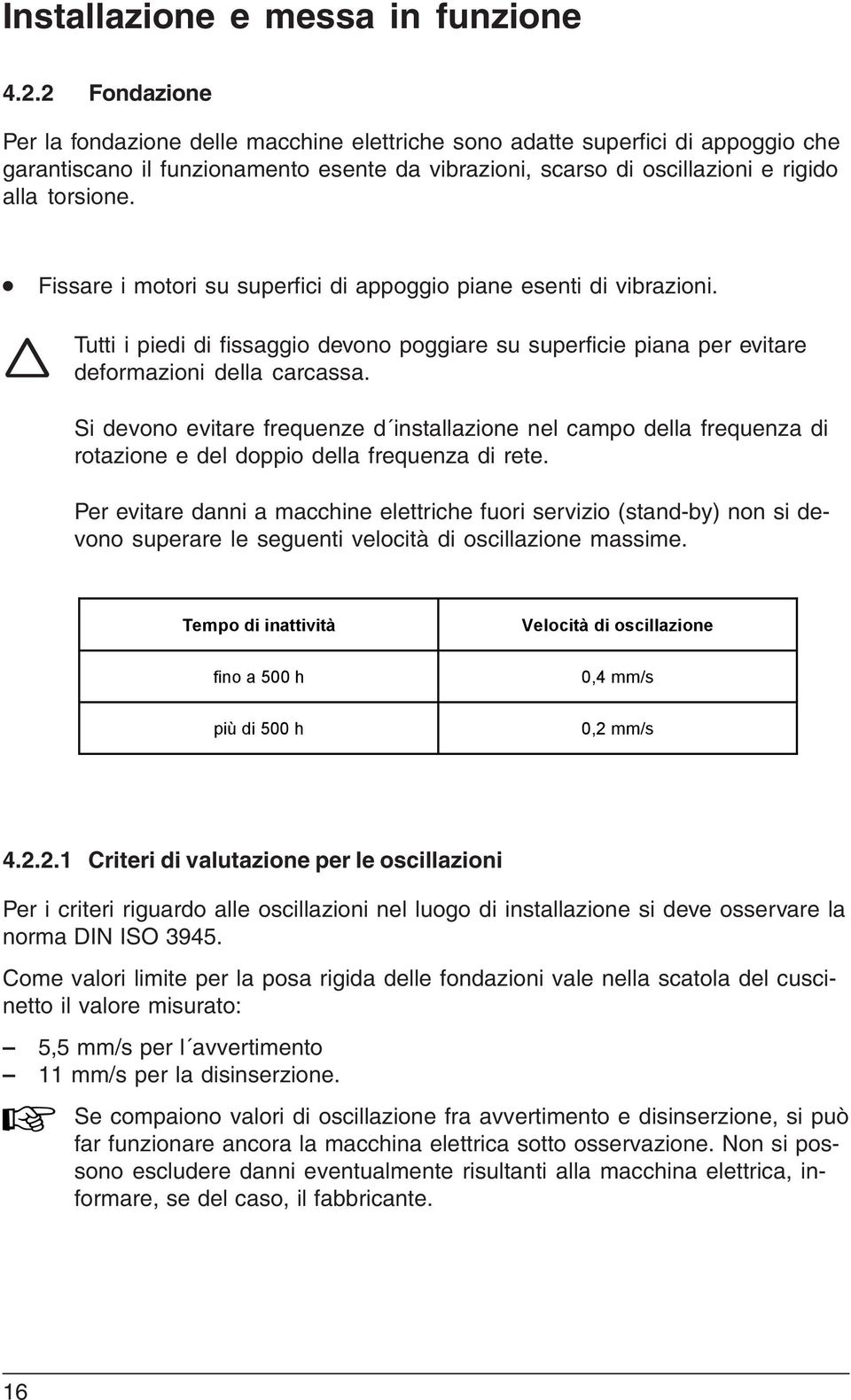 Fissare i motori su superfici di appoggio piane esenti di vibrazioni. Tutti i piedi di fissaggio devono poggiare su superficie piana per evitare deformazioni della carcassa.