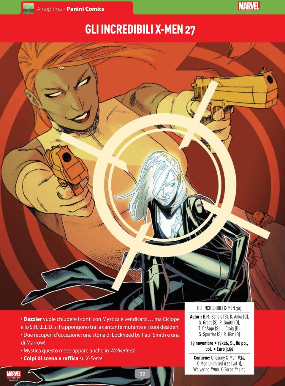 Colpi di scena a raffica su X-Force! 32 GLI INCREDIBILI X-MEN 305 Autori: B.M. Bendis (S), K. Anka (D), S. Grant (S), P. Smith (D), T. DeZago (S), J.