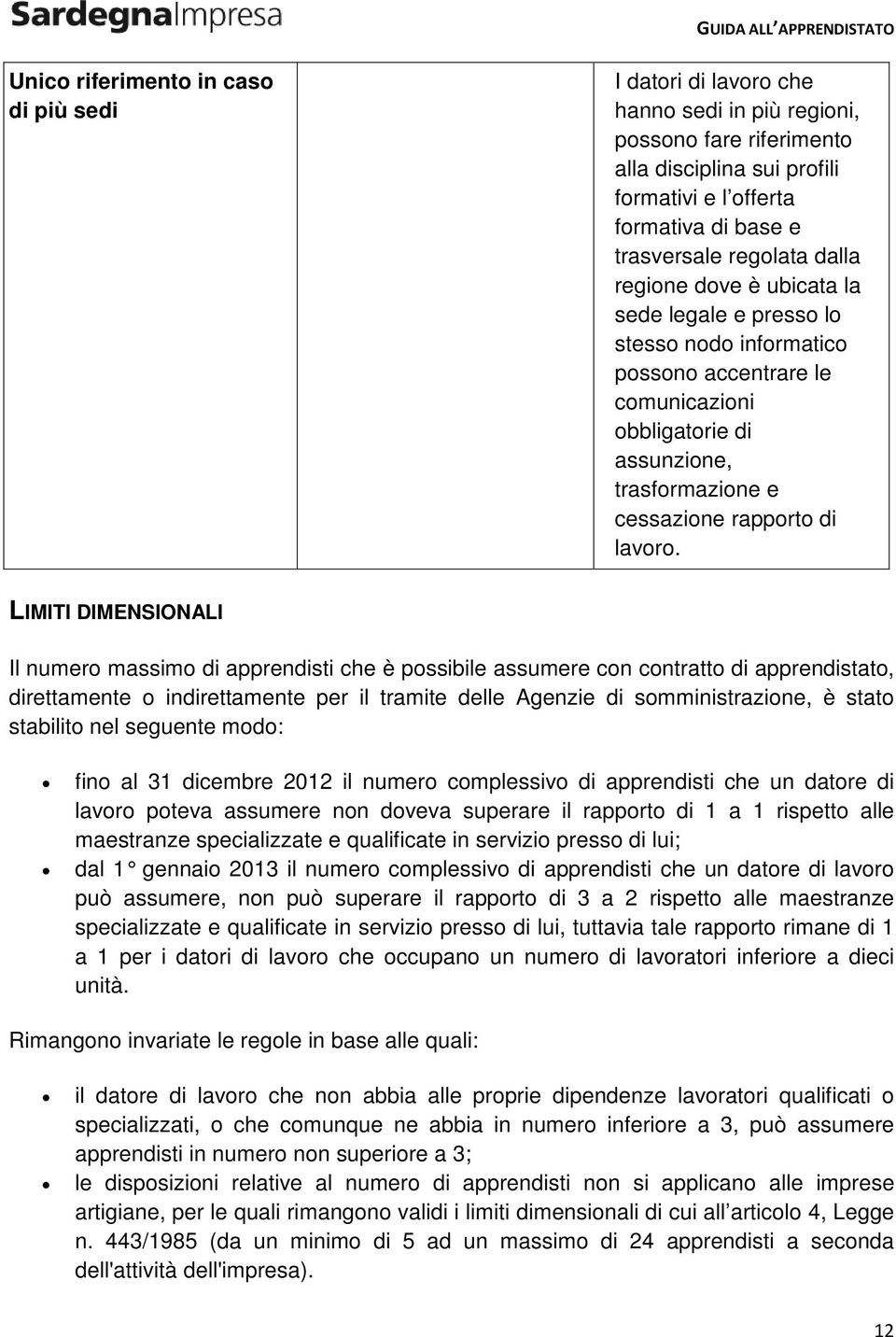 LIMITI DIMENSIONALI Il numero massimo di apprendisti che è possibile assumere con contratto di apprendistato, direttamente o indirettamente per il tramite delle Agenzie di somministrazione, è stato