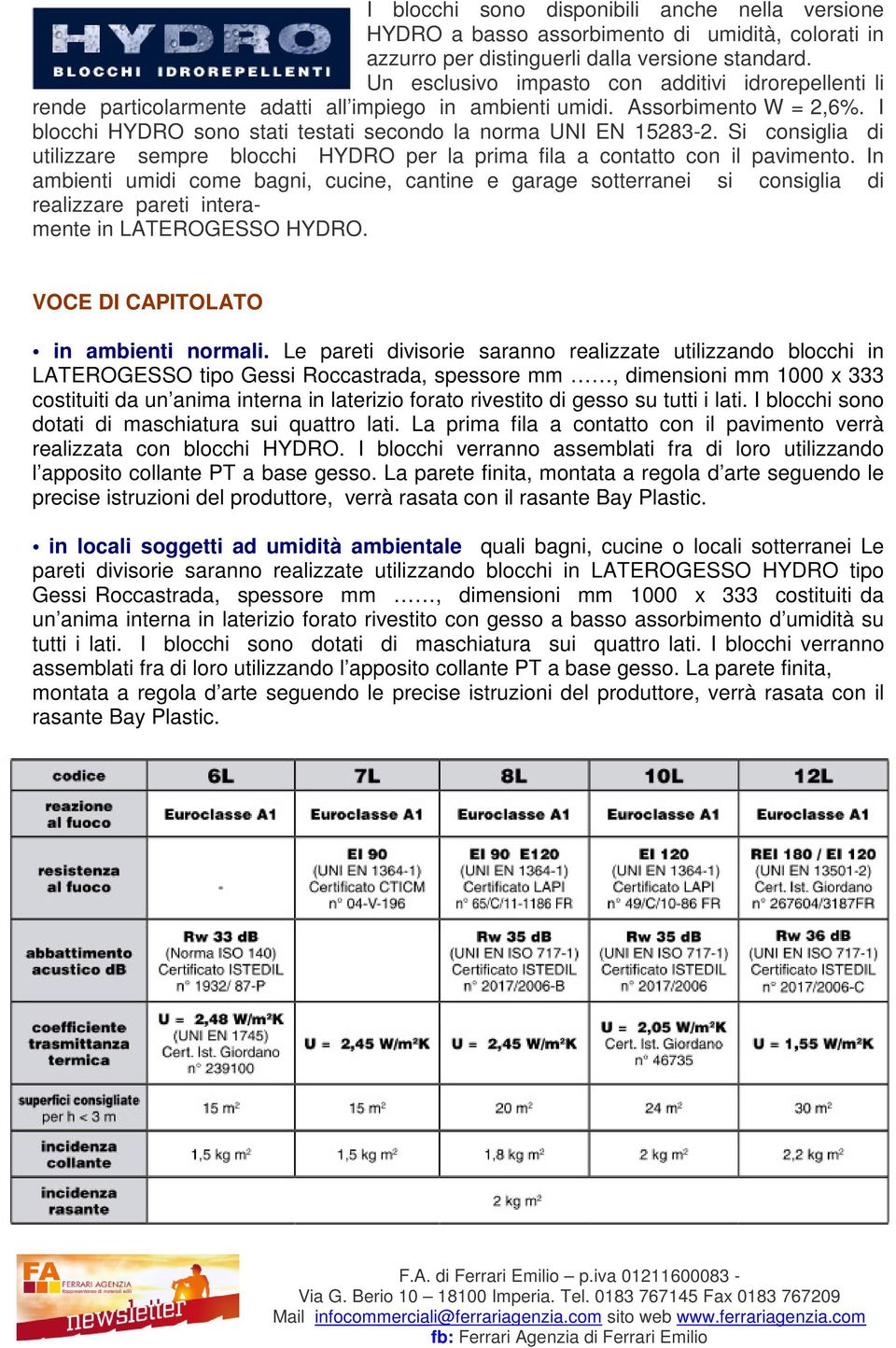 I blocchi HYDRO sono stati testati secondo la norma UNI EN 15283-2. Si consiglia di utilizzare sempre blocchi HYDRO per la prima fila a contatto con il pavimento.