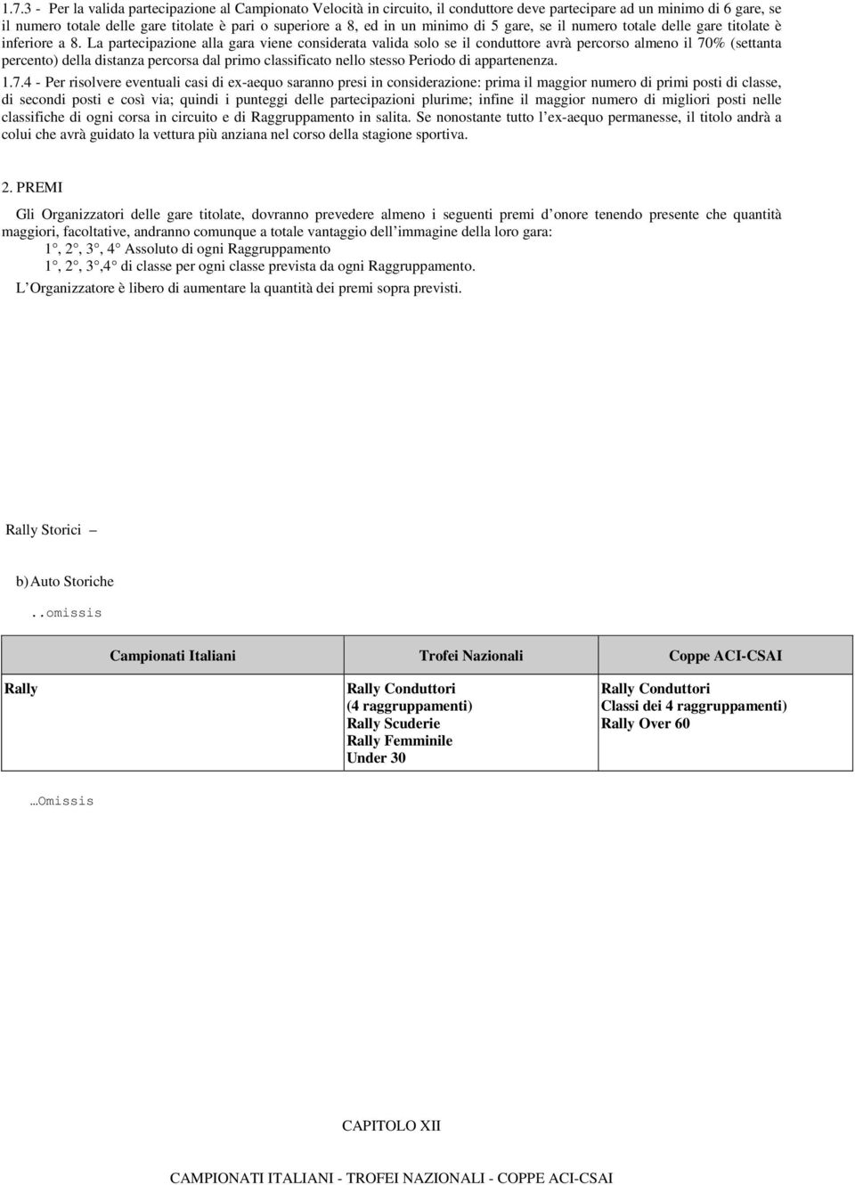 La partecipazione alla gara viene considerata valida solo se il conduttore avrà percorso almeno il 70% (settanta percento) della distanza percorsa dal primo classificato nello stesso Periodo di