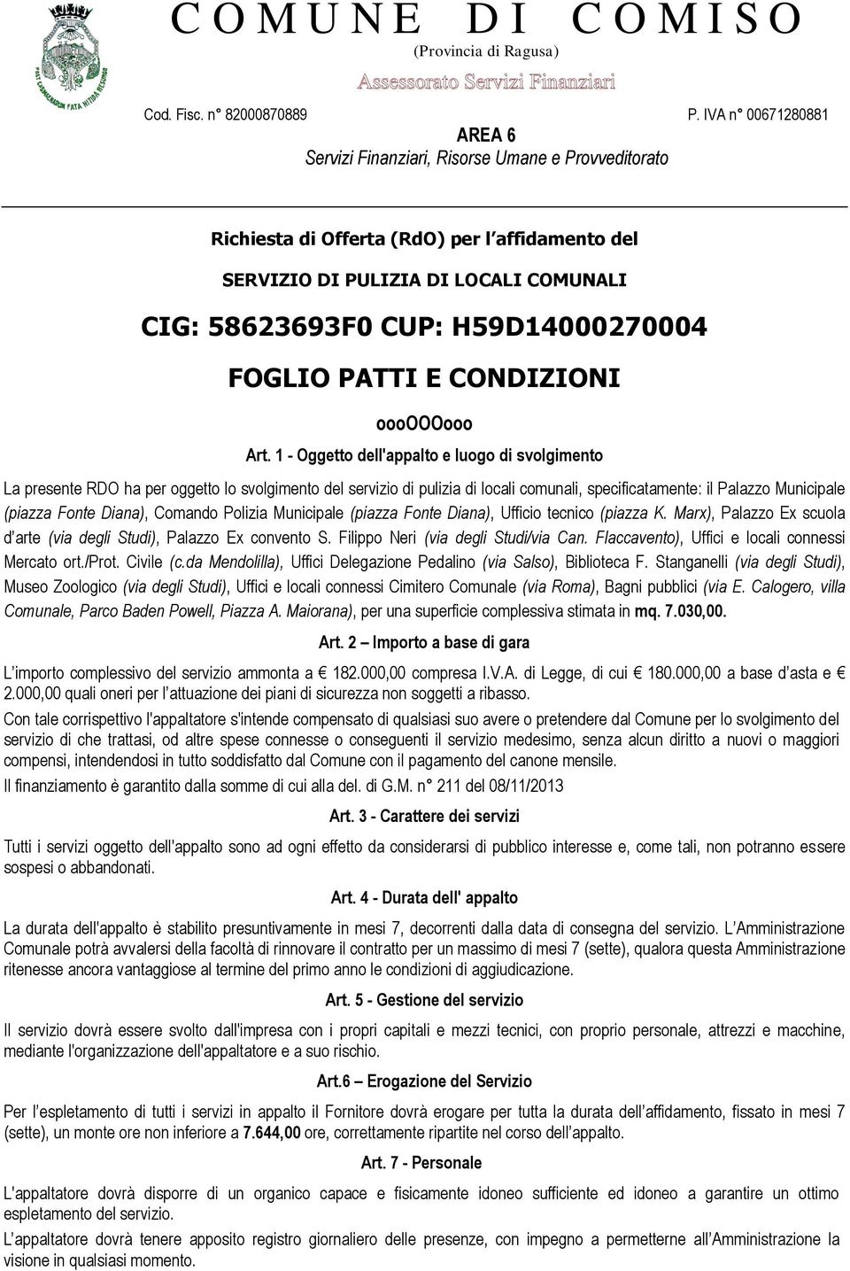 H59D14000270004 FOGLIO PATTI E CONDIZIONI ooooooooo Art.