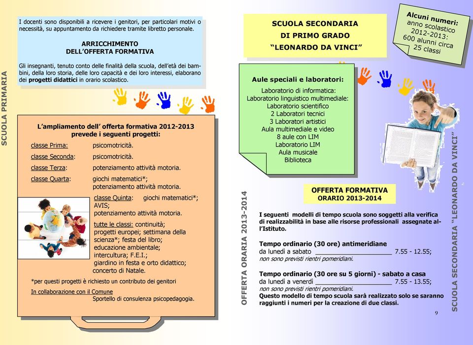 conto delle finalità della scuola, dell età dei bambini, della loro storia, delle loro capacità e dei loro interessi, elaborano dei progetti didattici in orario scolastico.