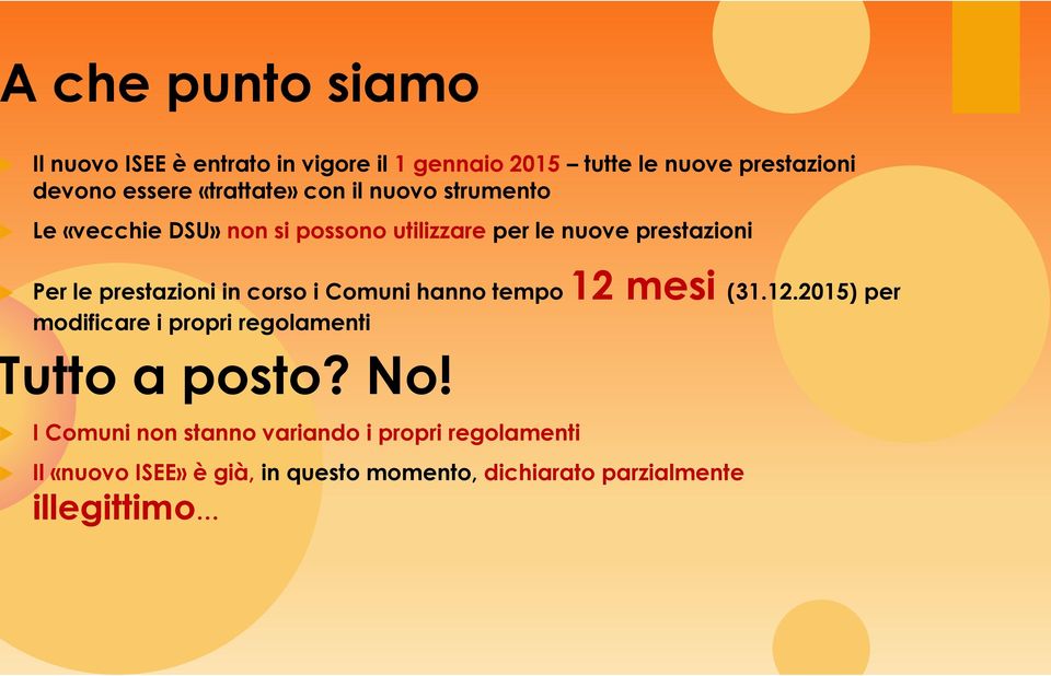 tempo modificare i propri regolamenti Per le prestazioni in corso i Comuni hanno tempo 12 mesi (31.12.2015) per utto a posto?